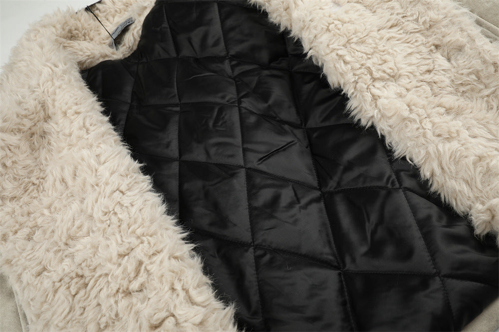 Men's Double-Breasted Sherpa-Collar Belted Jacket with Epaulettes
