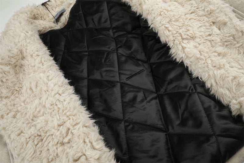 Men's Double-Breasted Sherpa-Collar Belted Jacket with Epaulettes
