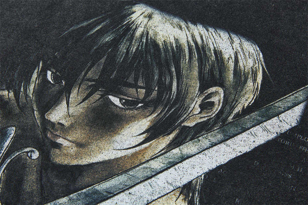 Berserk Anime Graphic T-Shirt – Vintage Washed Crew Neck Tee