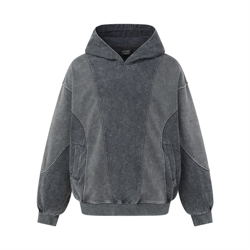 Hoodie oversize à enfiler délavé à l’acide – Streetwear vintage délavé à empiècements