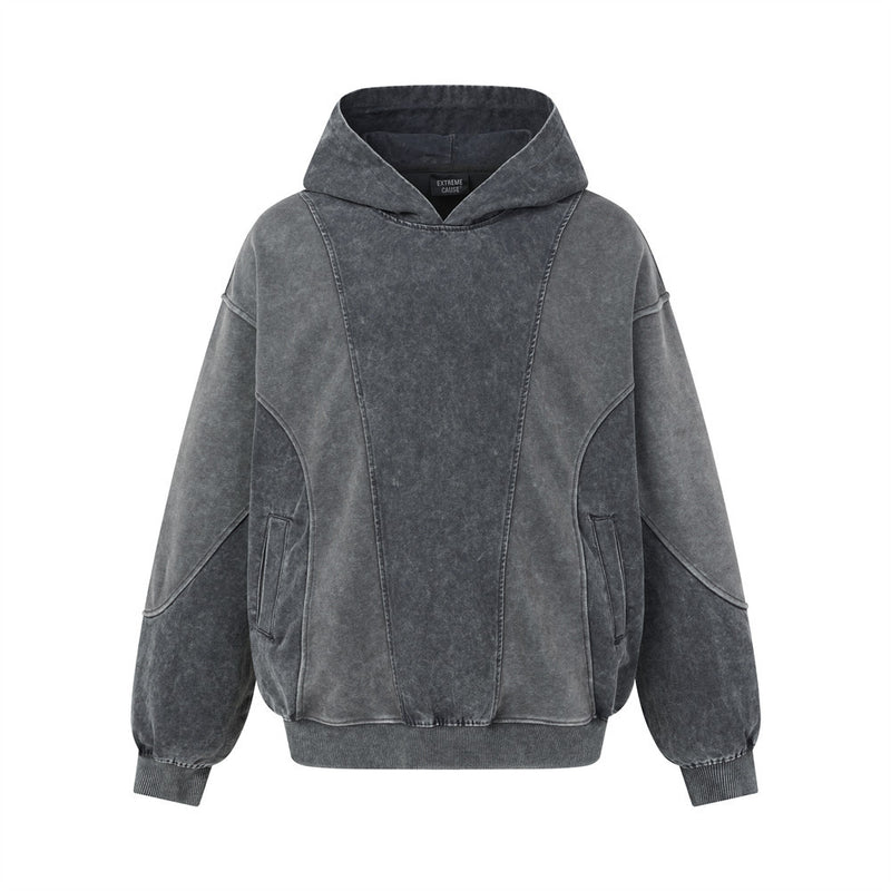 Hoodie oversize à enfiler délavé à l’acide – Streetwear vintage délavé à empiècements