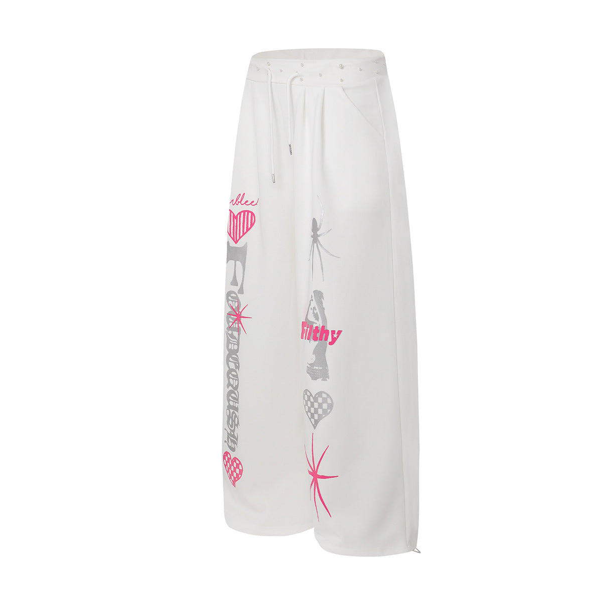 High-Waist-Hose mit weitem Bein – Streetwear-Hose mit Gothic-Grafikprint