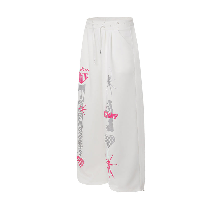 High-Waist-Hose mit weitem Bein – Streetwear-Hose mit Gothic-Grafikprint