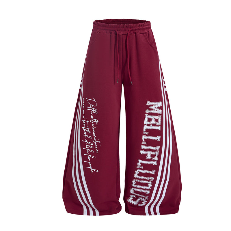 Wide Leg Sweatpants with Stripe & Mellifluous Graphic Print