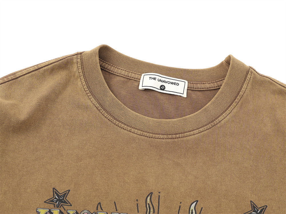 T-shirt à manches longues effet deux pièces avec manches imprimées léopard – Motif cœur, style punk délavé