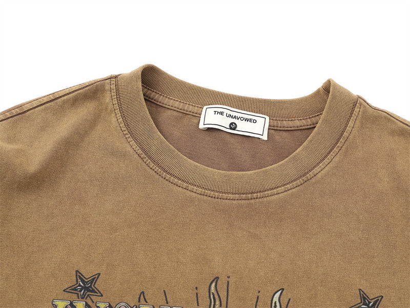 T-shirt à manches longues effet deux pièces avec manches imprimées léopard – Motif cœur, style punk délavé