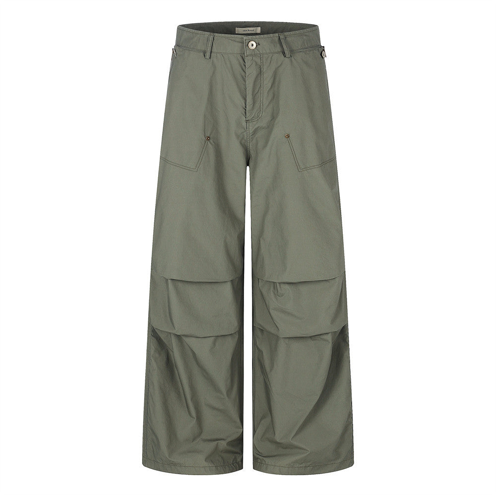 Wide-Leg Parachute Cargo Pants – Pleated Baggy Fit with Zip Pockets