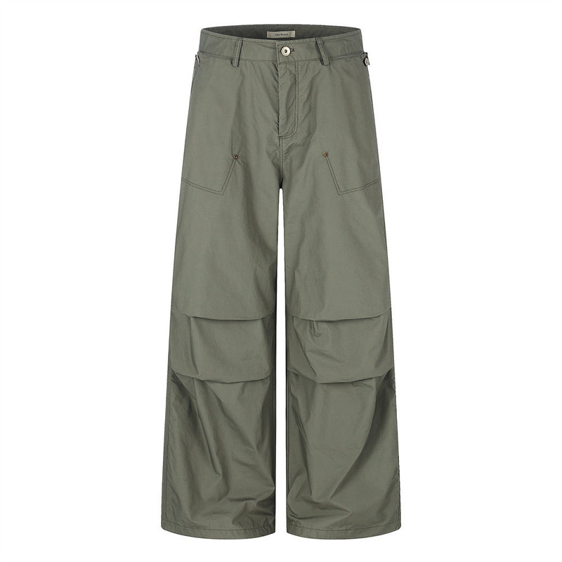 Wide-Leg Parachute Cargo Pants – Pleated Baggy Fit with Zip Pockets