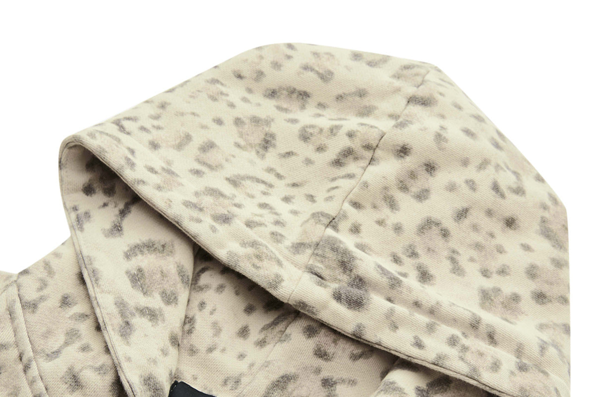 Sweat à capuche zippé léopard – Cardigan oversize streetwear américain