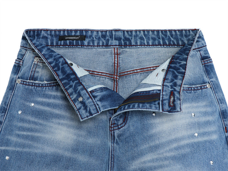 Men's Distressed Flare Jeans – Light Wash Wide-Leg Denim with Ripped Knees &