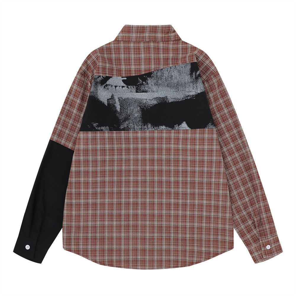 Men's Plaid Patchwork Long Sleeve Shirt – City Desire Graphic Print