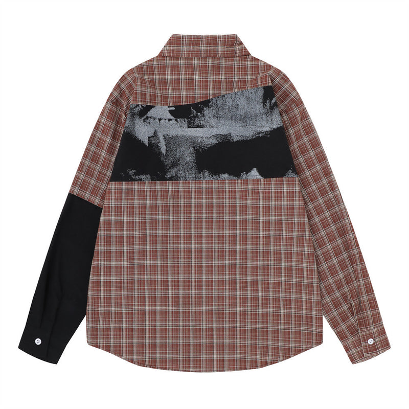 Men's Plaid Patchwork Long Sleeve Shirt – City Desire Graphic Print