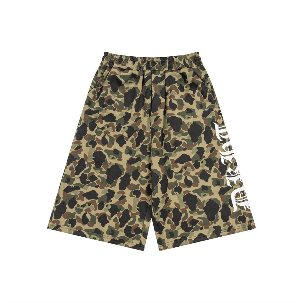 Men's Camo Print Wide-Leg Shorts | Gothic Letter Streetwear Casual Five-Point Sh