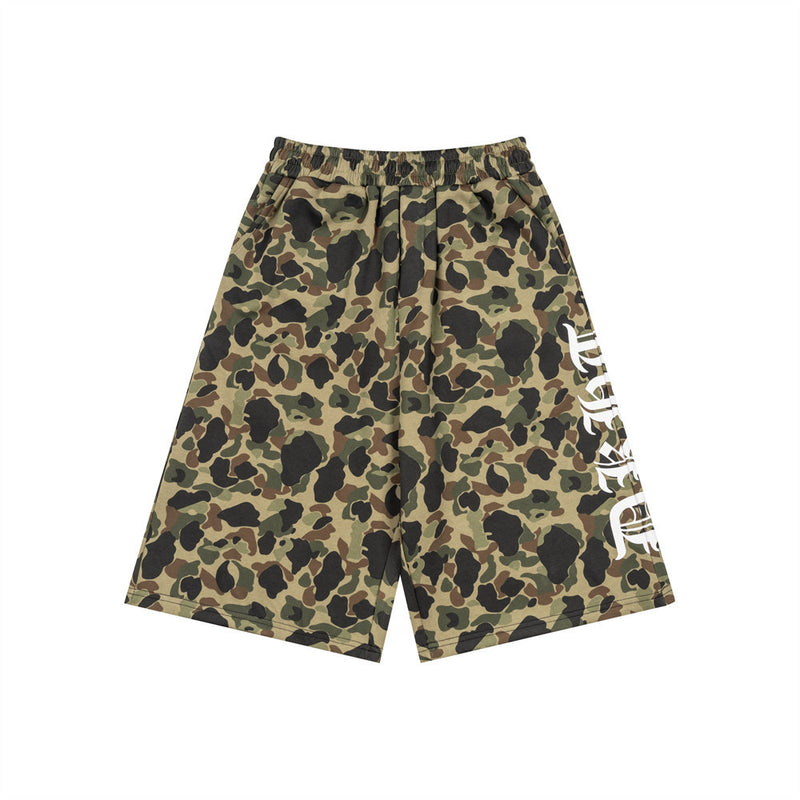 Men's Camo Print Wide-Leg Shorts | Gothic Letter Streetwear Casual Five-Point Sh