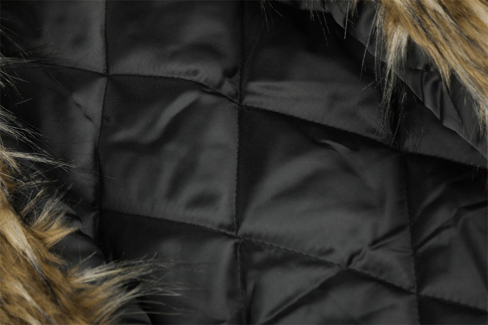 Fur-Trim Hooded Bomber Down Jacket – Oversized Fit with Stand Collar