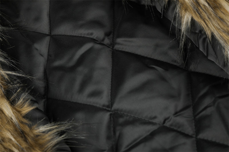 Fur-Trim Hooded Bomber Down Jacket – Oversized Fit with Stand Collar