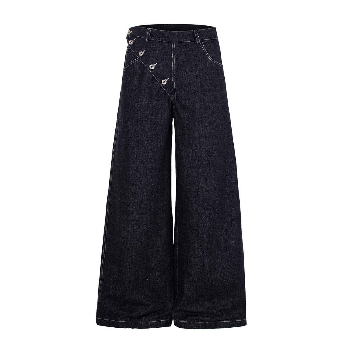 Ensemble veste et pantalon en jean – Veste boxy en denim indigo foncé asymétrique