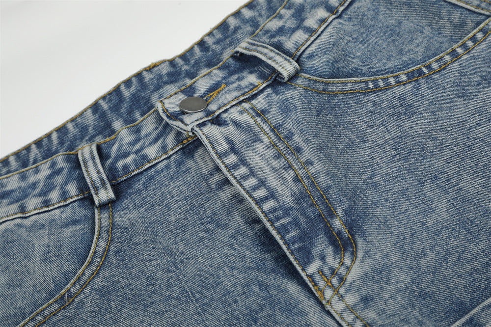Baggy Cargo Jeans Men – Wide Leg Multi-Pocket Washed Denim