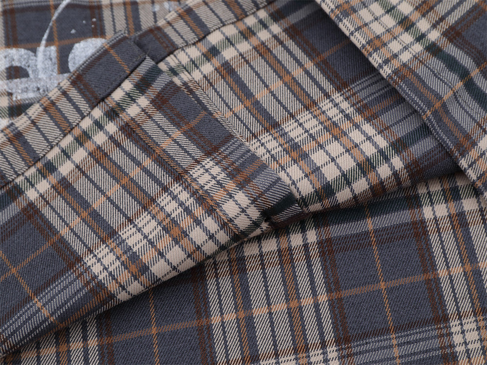 Plaid Faux Two-Piece Long Sleeve Shirt – Punk Letter Print, Relaxed Fit