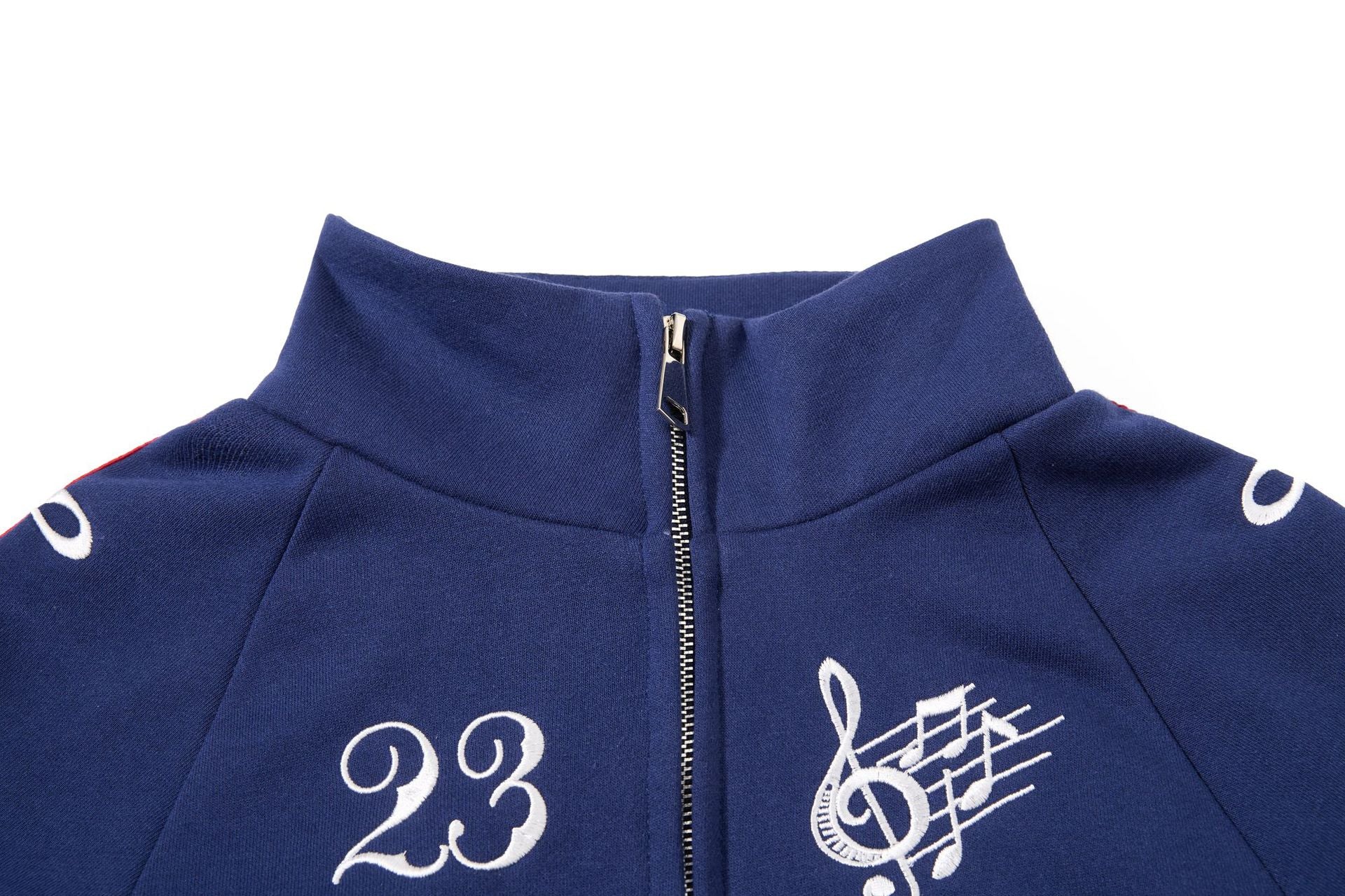Track Jacket Stand Collar Full-Zip with Script & Music Note Graphics