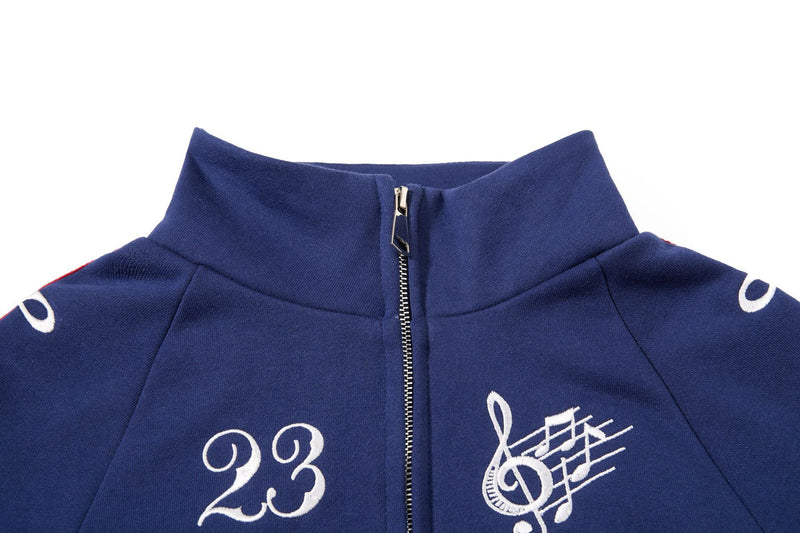 Track Jacket Stand Collar Full-Zip with Script & Music Note Graphics