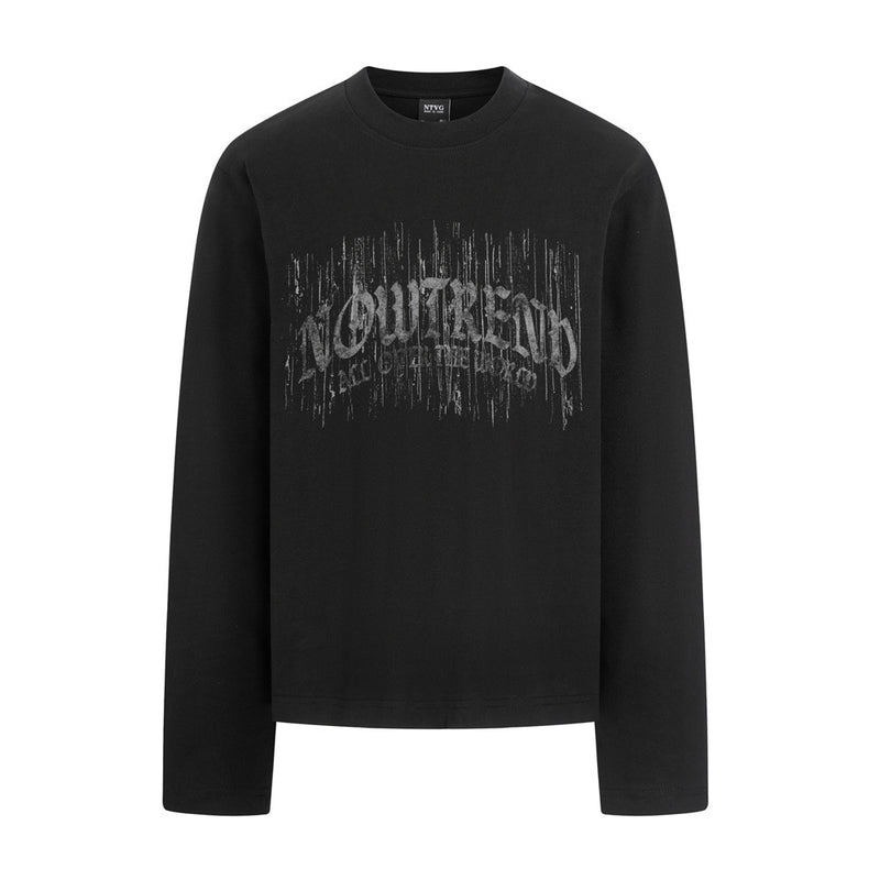 Long Sleeve Tee Gothic Letter Distressed Print Relaxed Fit