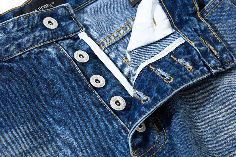 Baggy-Jeans mit weitem Bein – Knopfleiste, gewaschenes Dunkelblau, gerader High-Street-Schnitt
