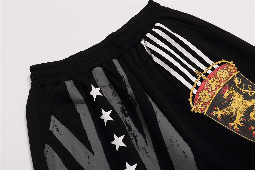 Men's Wide-Leg Sweatpants with Star, Stripe & Heraldic Crest Print