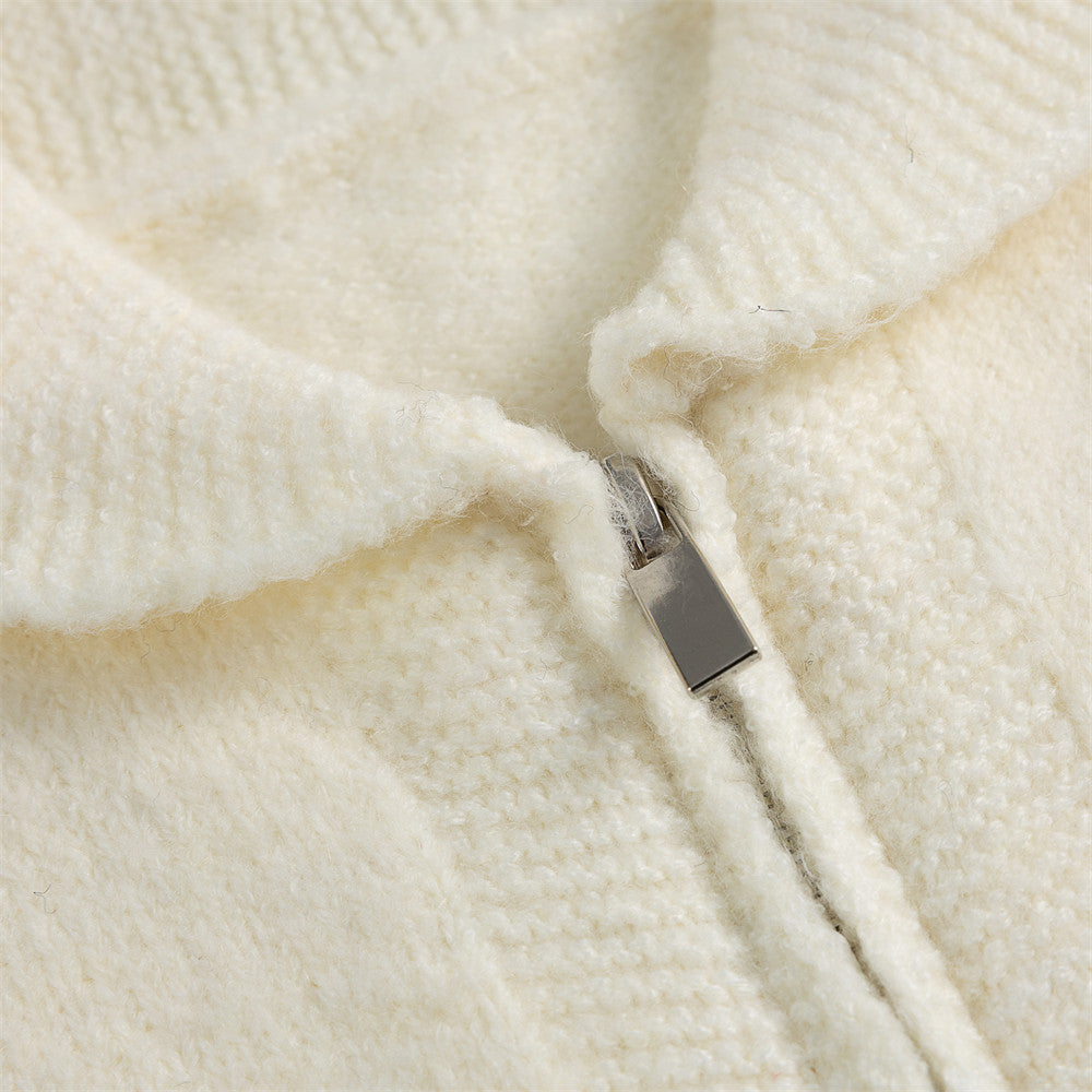 Herren-Strickjacke mit Oversize-Passform, Reißverschluss, Stehkragen und aufgesetzten Taschen