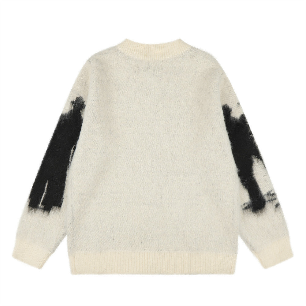 Dark Silhouette Figure Zip-Up Knit Cardigan Sweater – Oversized Streetwear