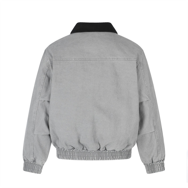 Herren Bomberjacke aus grauem Canvas im Workwear-Stil mit Grafikprints
