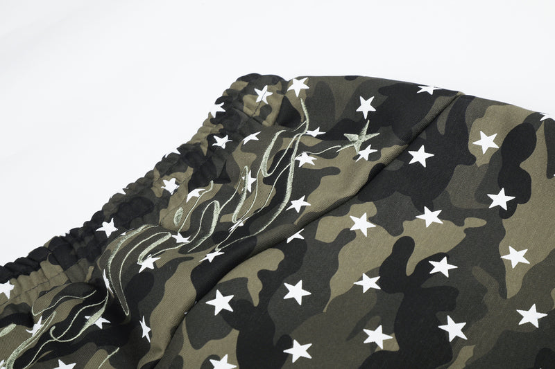 Camo Baggy Cargo Pants – Star Print Wide-Leg Parachute Trousers