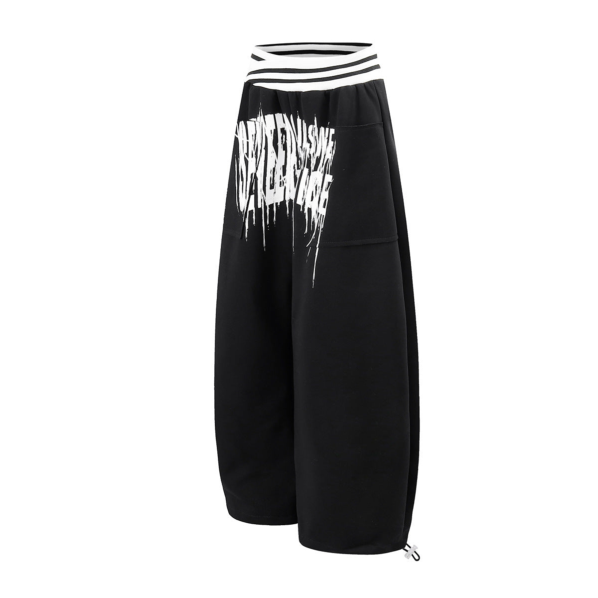 Jogginghose mit weitem Bein zum Hineinschlüpfen, gestreiftem Bund und Gothic-Grafikprint