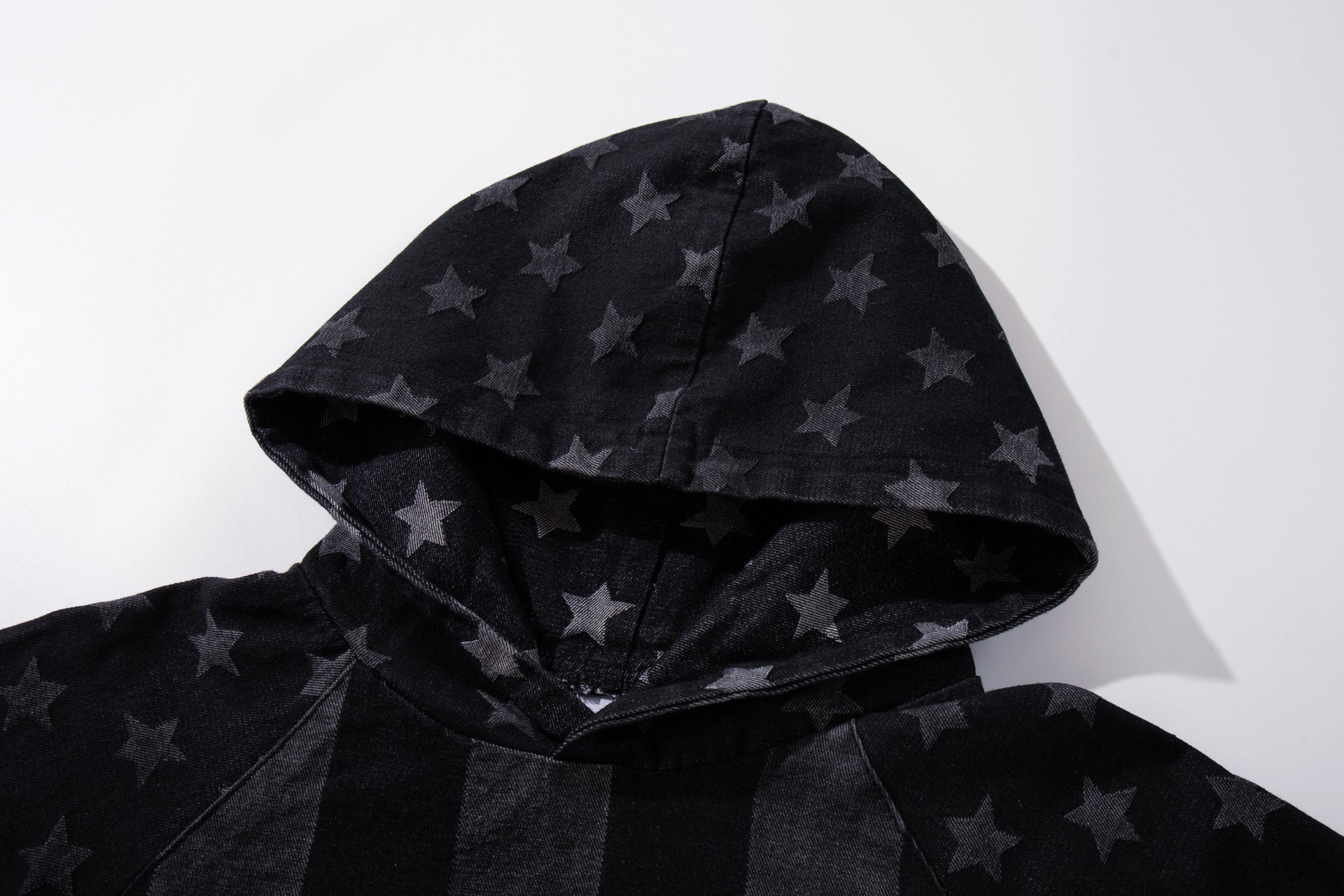 American Flag Denim Hoodie – Acid-Washed Vintage Stars & Stripes Pullover