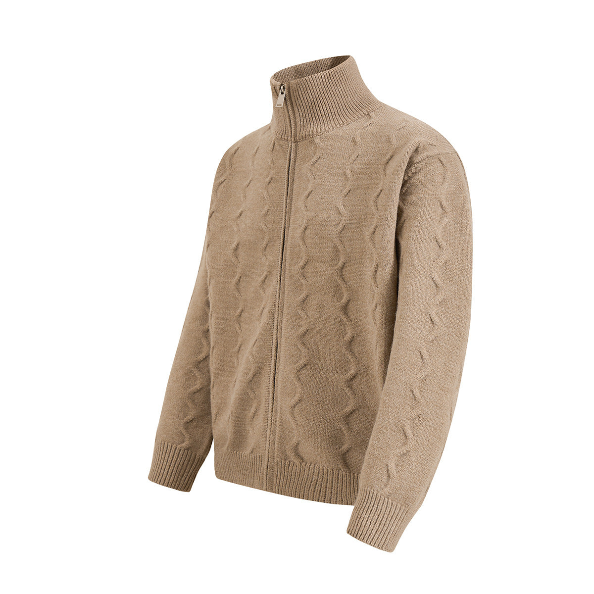 Men's Cable Knit Full-Zip Turtleneck Sweater Jacket