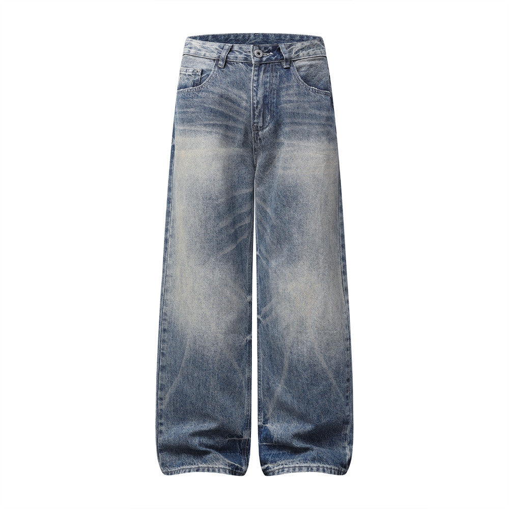 Men's Wide-Leg Baggy Jeans – Vintage Washed Straight Fit Denim