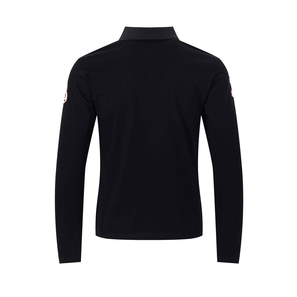 Men's Long Sleeve Polo Shirt with Embroidered Crest Badge