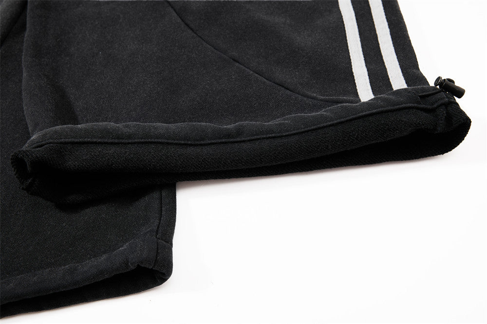 Baggy Wide-Leg Sweatpants – Black Vintage Graphic with Side Stripe Detail