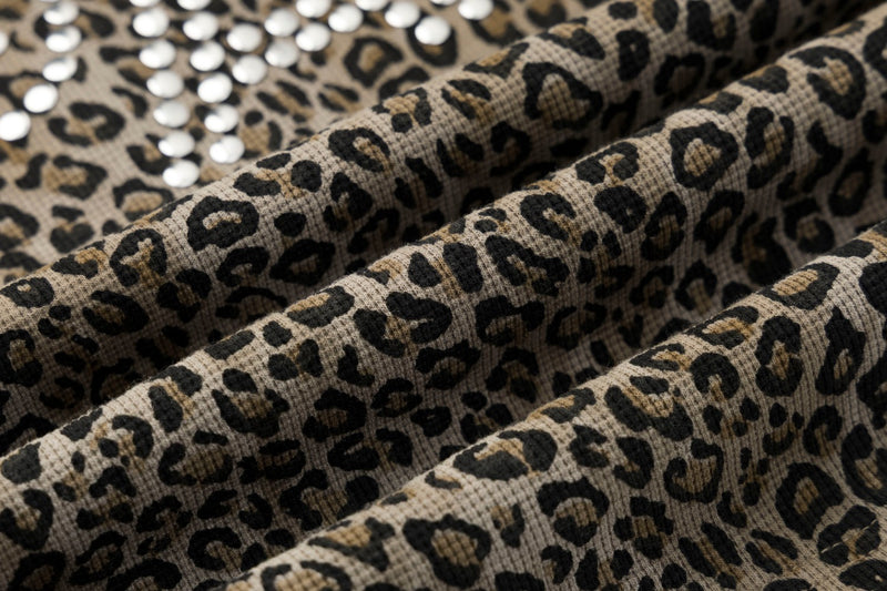 Leopard-Zip-Hoodie Streetwear – Kristallnieten-Details, lange Ärmel