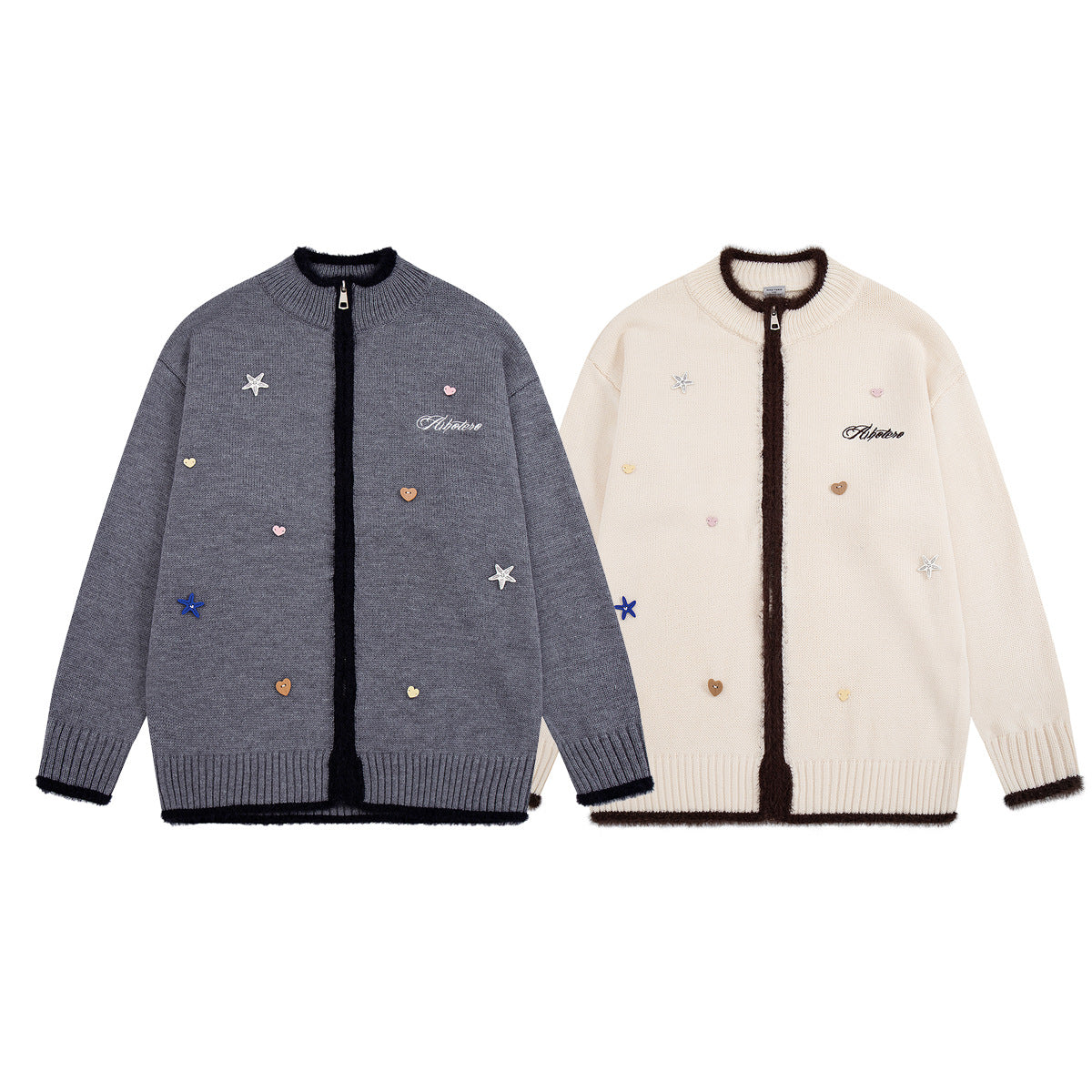 Gilet en maille zippé avec ornements cœur et étoile