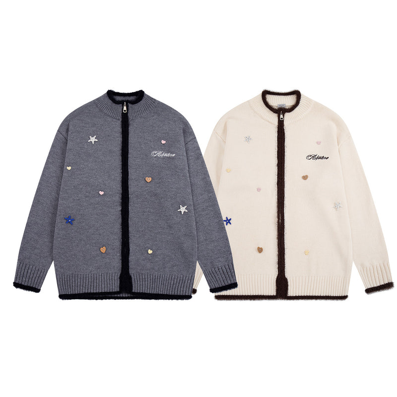 Gilet en maille zippé avec ornements cœur et étoile