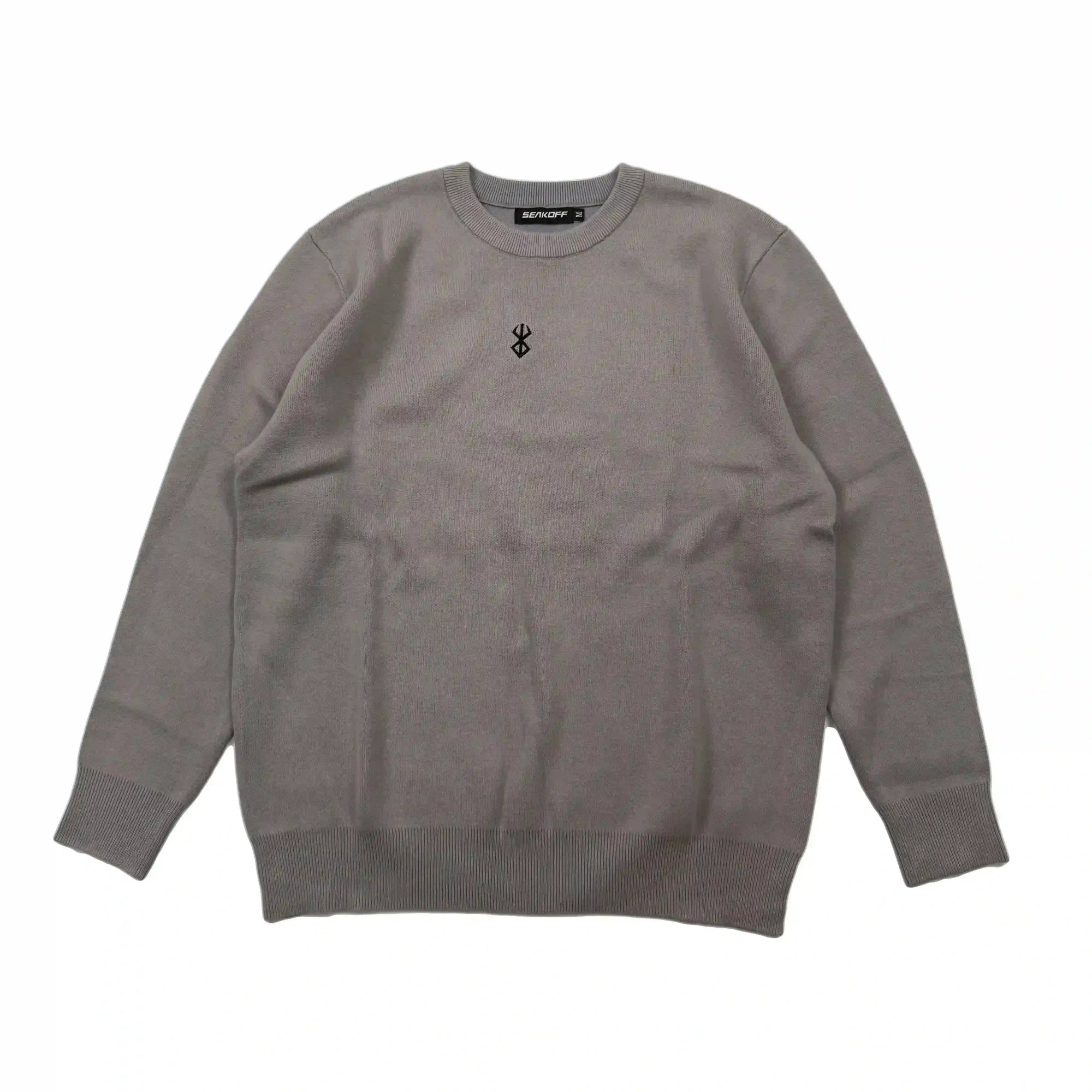 Dark Anime Occult Graphic Oversized Knit Crewneck Sweater in Stone Grey