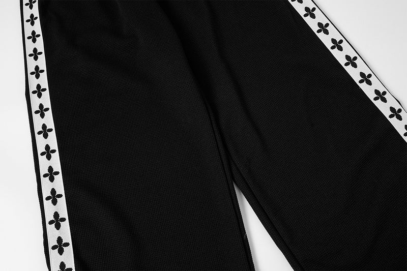 Pantalon de survêtement large à bandes latérales – Pantalon baggy en maille gaufrée