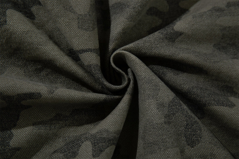 Camo Sherpa-Lined Hooded Bomber Jacket with Studded Hood