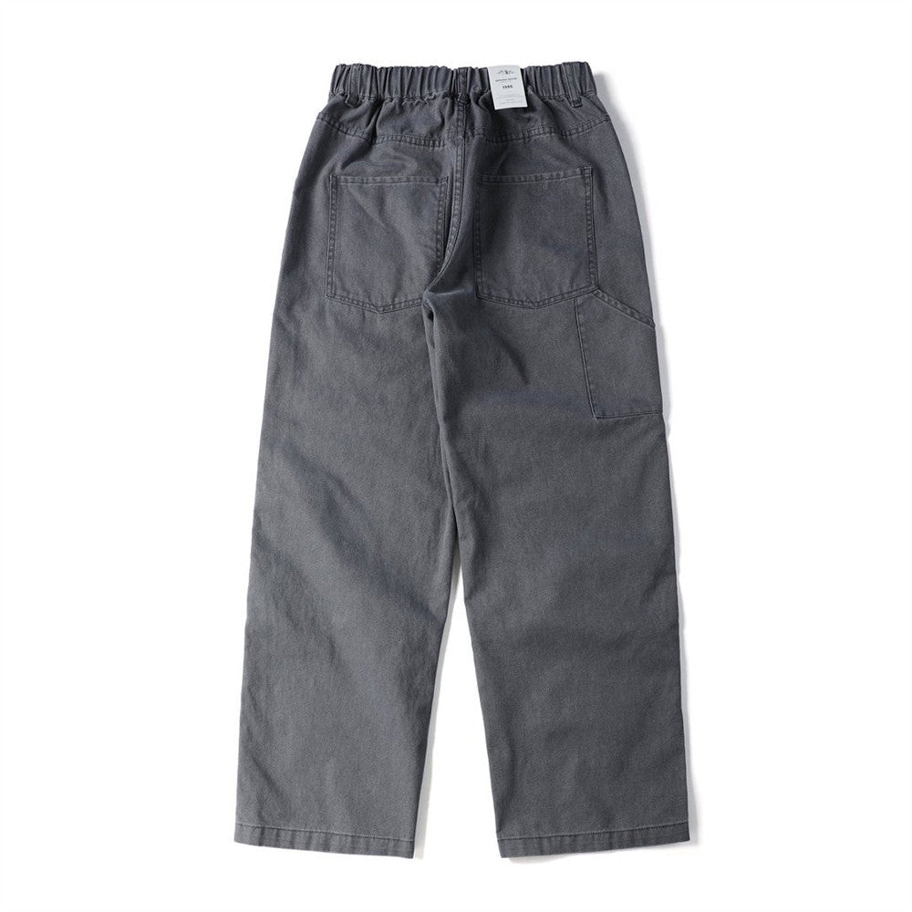 Vintage Washed Canvas Wide-Leg Utility Pants with Patch Pockets
