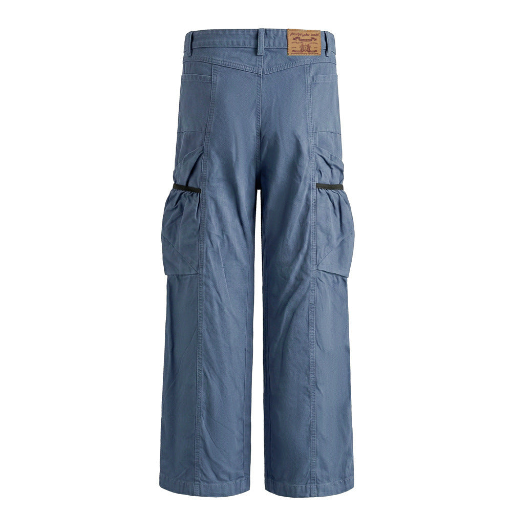 Men's Loose Fit Cargo Pants Wide Leg Bubble Pocket Deconstructed Trousers
