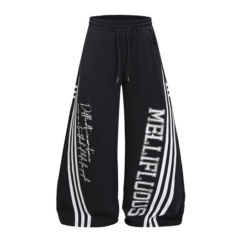 Men's Wide-Leg Sweatpants with Triple-Stripe & MELLIFLUOUS Letter Print