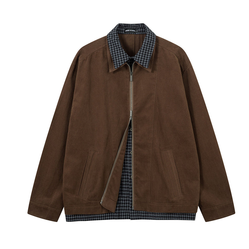 Men's Plaid-Lined Zip-Up Harrington Jacket – Layered Collar Workwear Coat