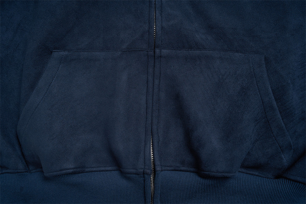 Zip-Up Hoodie with Star Sleeve Detail and Gothic Logo — Oversized Suede-Finish