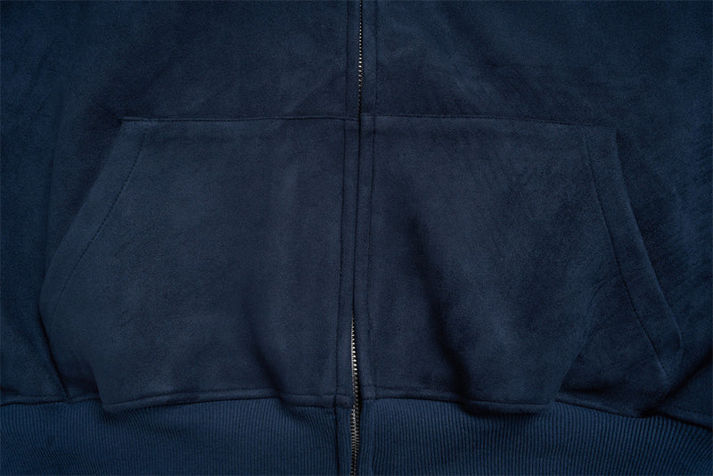 Zip-Up Hoodie with Star Sleeve Detail and Gothic Logo — Oversized Suede-Finish